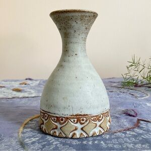 Vintage Los Artesanos Puerto Rico Pottery Vase 5” Terracotta Folk Art MCM